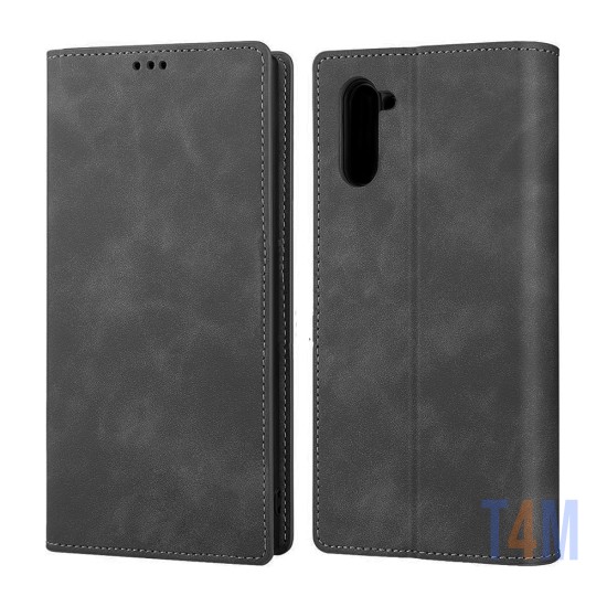 Funda Abatible de Cuero con Bolsillo Interno para Samsung Galaxy Note 10 Negro